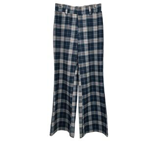 HALARA Plaid Wide Leg Pants Women's Size M Blue Brown Elastic Waist‎ Flared NWT